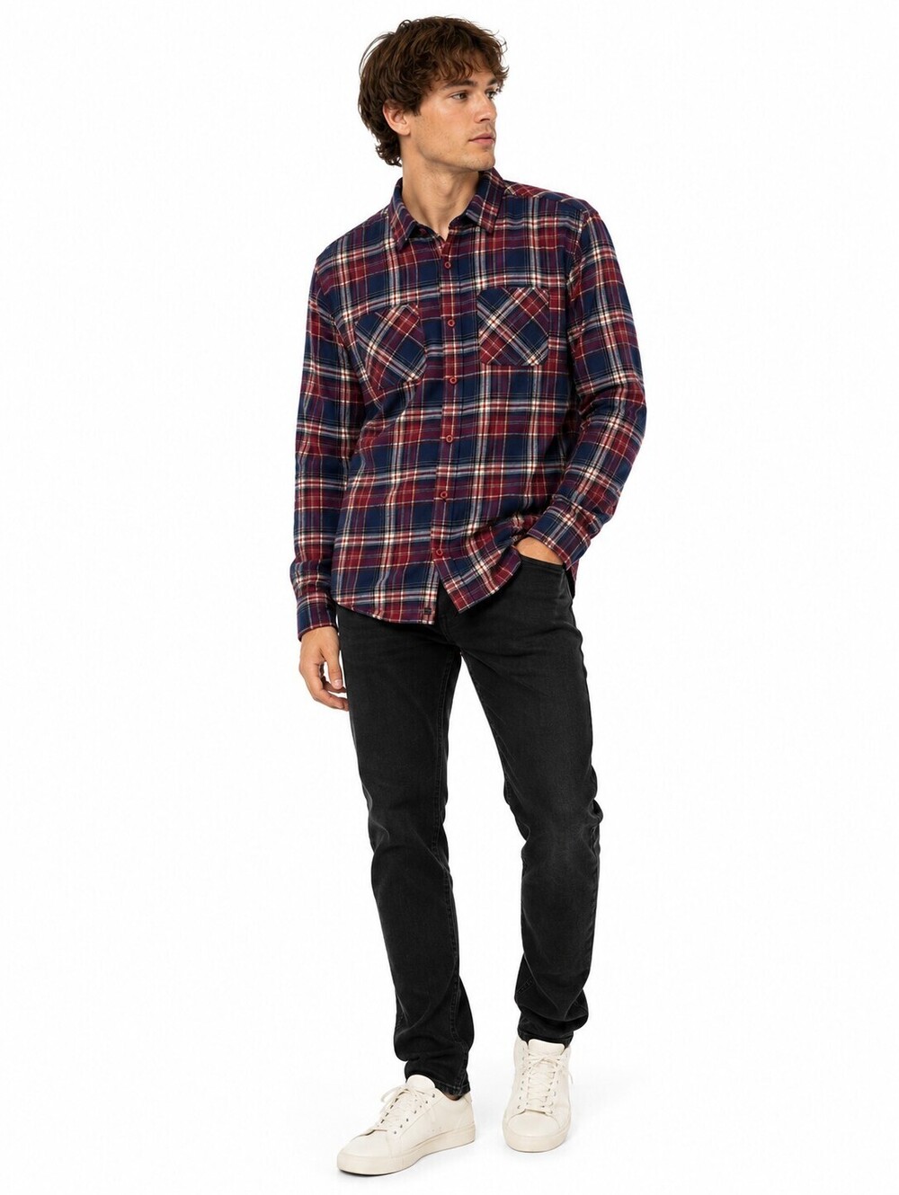 Kuwalla Montreal Plaid Flannel Shirt Burgundy Navy 100% Cotton Button Up - Large